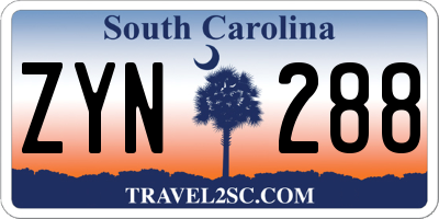 SC license plate ZYN288