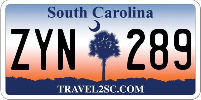 SC license plate ZYN289