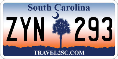 SC license plate ZYN293