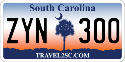 SC license plate ZYN300