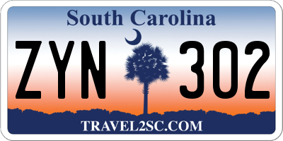 SC license plate ZYN302