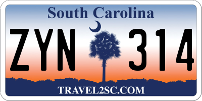 SC license plate ZYN314