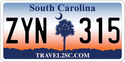 SC license plate ZYN315