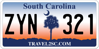 SC license plate ZYN321