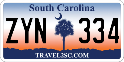 SC license plate ZYN334