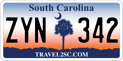 SC license plate ZYN342