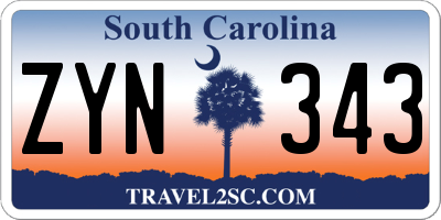 SC license plate ZYN343