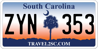 SC license plate ZYN353