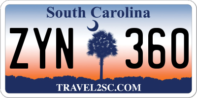 SC license plate ZYN360