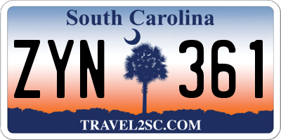 SC license plate ZYN361