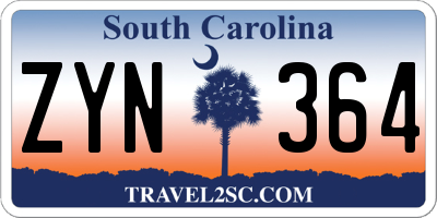 SC license plate ZYN364