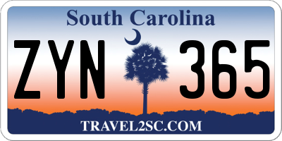 SC license plate ZYN365