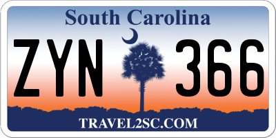 SC license plate ZYN366