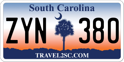 SC license plate ZYN380