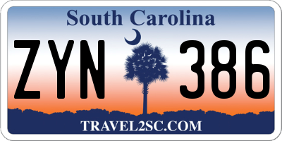 SC license plate ZYN386
