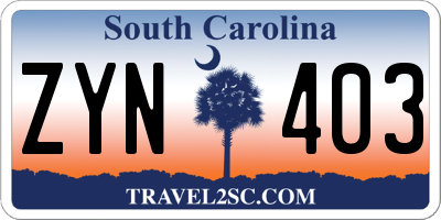 SC license plate ZYN403