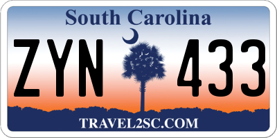 SC license plate ZYN433
