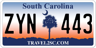 SC license plate ZYN443
