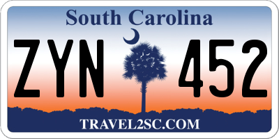 SC license plate ZYN452