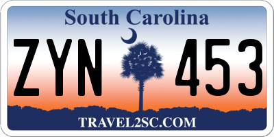SC license plate ZYN453