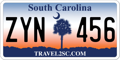 SC license plate ZYN456