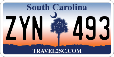 SC license plate ZYN493
