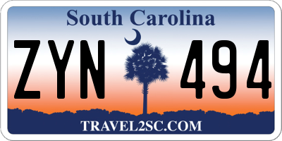 SC license plate ZYN494