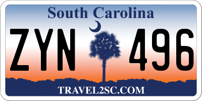 SC license plate ZYN496