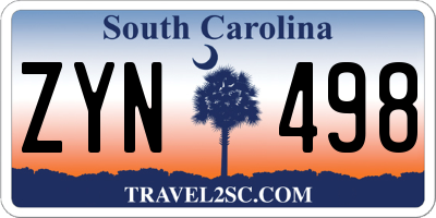 SC license plate ZYN498