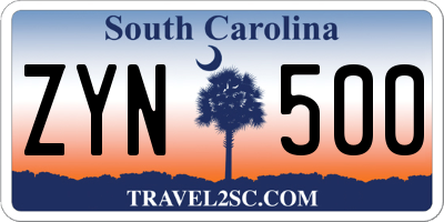 SC license plate ZYN500