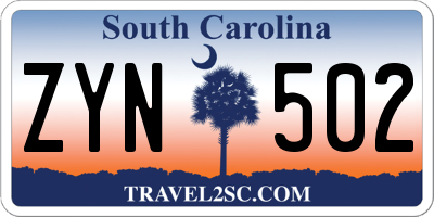 SC license plate ZYN502