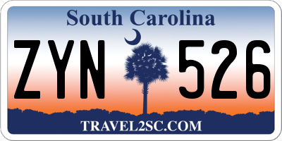 SC license plate ZYN526