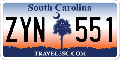 SC license plate ZYN551