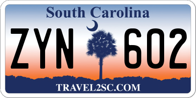 SC license plate ZYN602