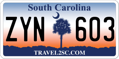 SC license plate ZYN603