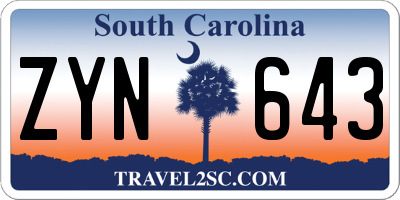 SC license plate ZYN643