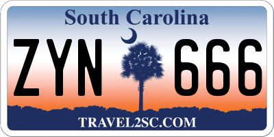 SC license plate ZYN666