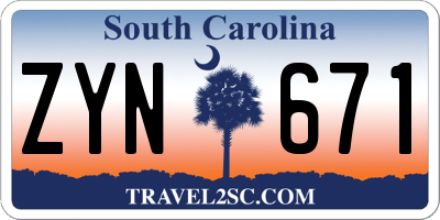 SC license plate ZYN671