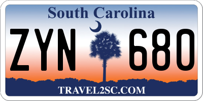 SC license plate ZYN680