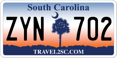SC license plate ZYN702
