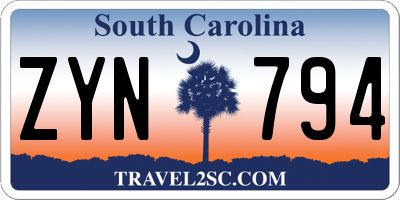 SC license plate ZYN794