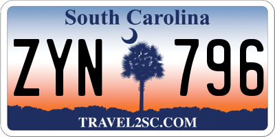 SC license plate ZYN796