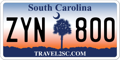 SC license plate ZYN800