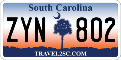 SC license plate ZYN802