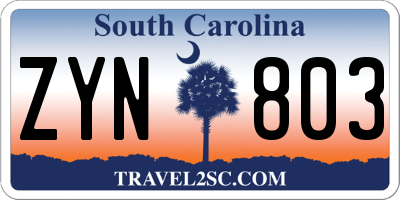 SC license plate ZYN803