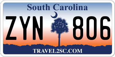 SC license plate ZYN806