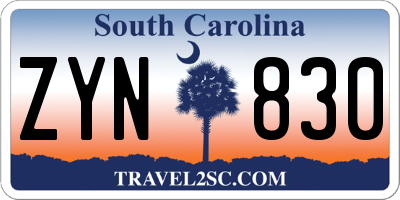 SC license plate ZYN830