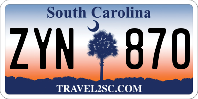 SC license plate ZYN870
