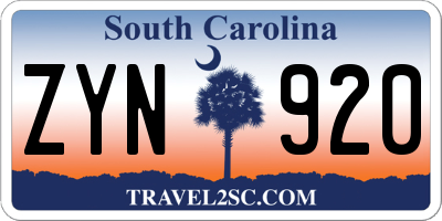 SC license plate ZYN920