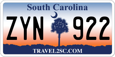 SC license plate ZYN922